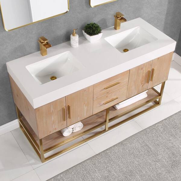 Altair Bianco 60 in. W x 22 in. D x 34 in. H Double Sink Bath