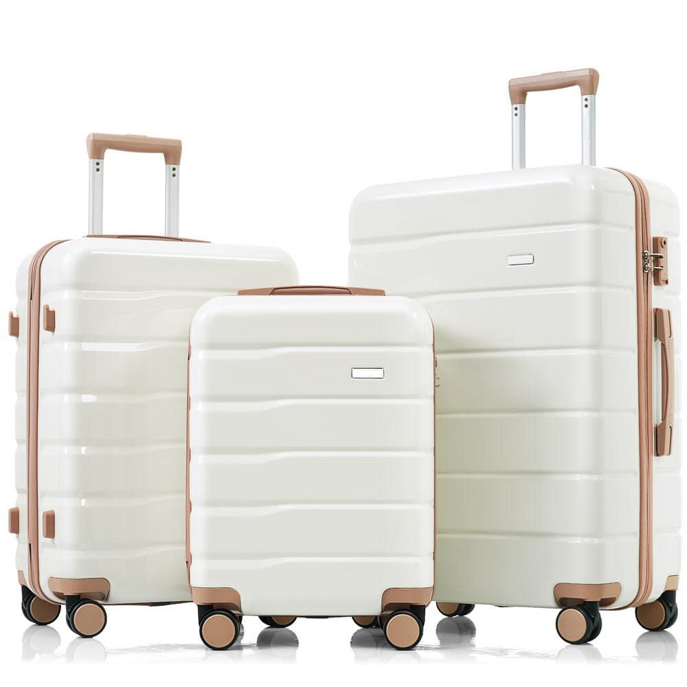 Merax 3-piece Ivory And Golden Abs Hardshell Spinner Luggage Set With 