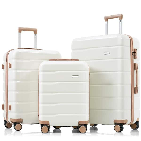 Merax 3-Piece Ivory and Golden ABS Hardshell Spinner Luggage Set with TSA Lock 3-Stage Telescoping Handles