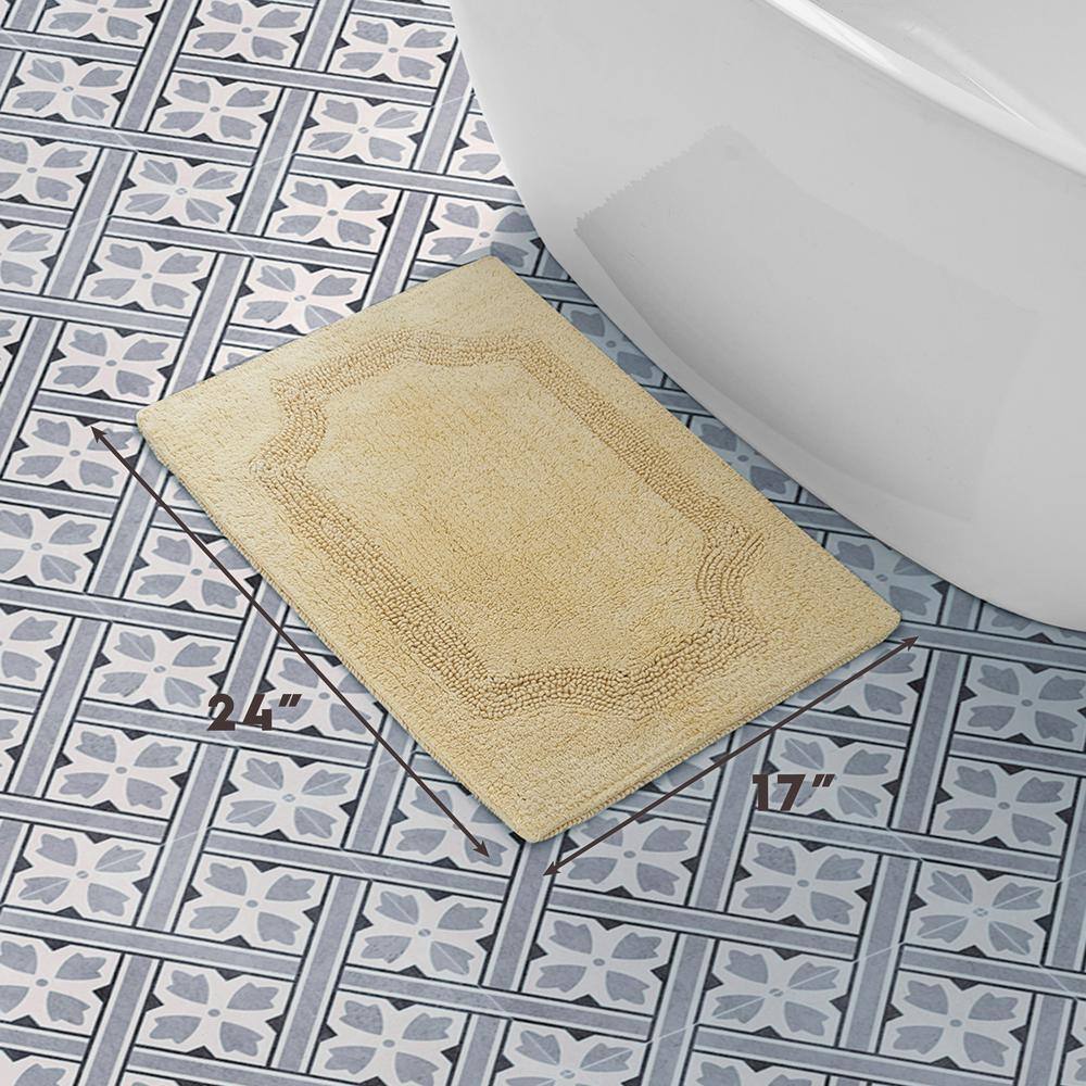 Yellow Cotton Reversible Bath Rug with Loop and High-Cut Fibers