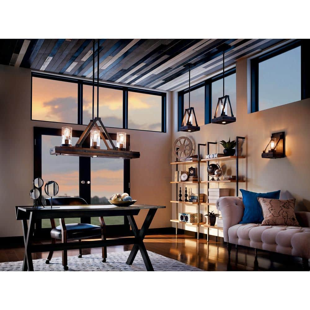Auburn Stained Black and Clear Glass Rustic Mini Pendant Light