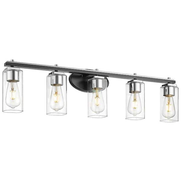 JAZAVA 34.6 in. 5-Light Over Mirror Bathroom Vanity Light With Black Finish