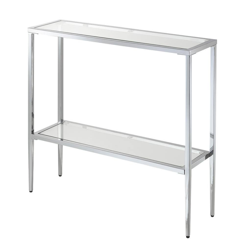 Nadia Chrome Metal Entryway Hall Table with Glass Shelves