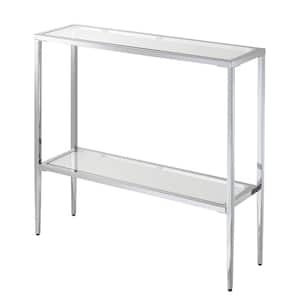 Nadia 31.5 in. Chrome Rectangle Glass Console Table with Shelf