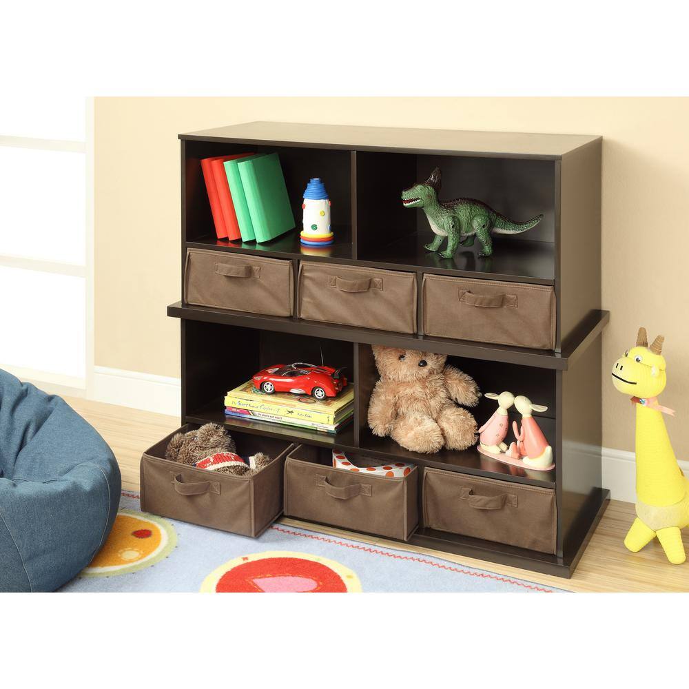 Espresso MDF Kids Storage Shelf with Fabric Baskets