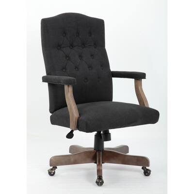 BOSS Office High Back Black Woven Fabric Driftwood Finish Button Tufted Styling Padded Arms