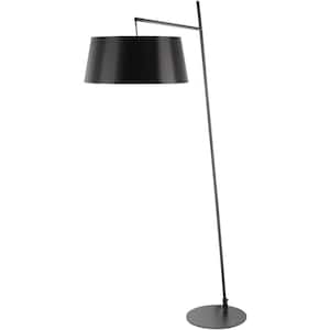 Gosford 74.5 in. Black Indoor Floor Lamp with Black Barrel Shaped Shade