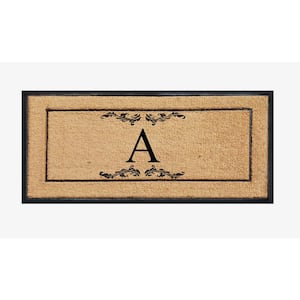 A1HC Scroll Leaf Picture Frame Black/Beige 30 in. x 60 in. Coir & Rubber Large Outdoor Monogrammed A Door Mat