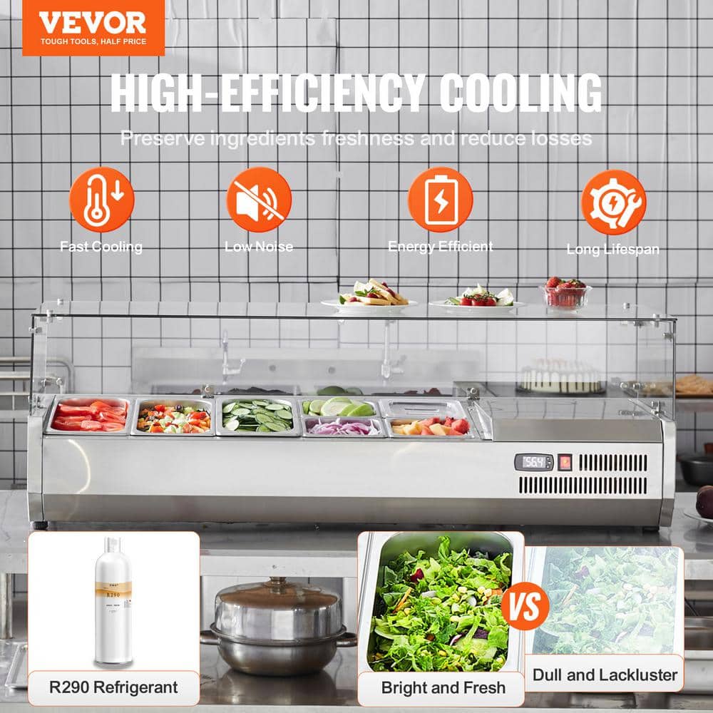 51'' Stainless Steel Refrigerated Condiment Prep Station with Glass Guard