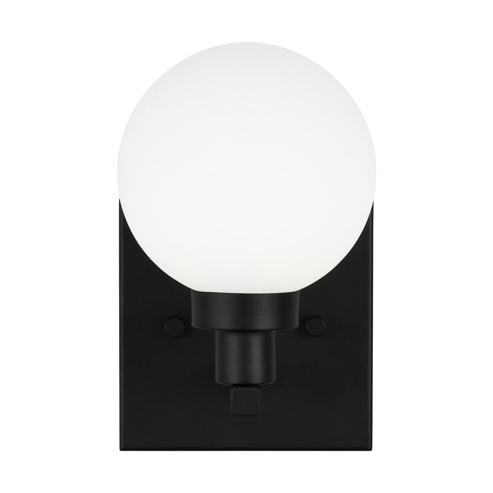 Clybourn Midnight Black Industrial Wall Sconce with Milk Glass