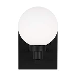 Clybourn 1-Light Midnight Black Wall Sconce with Milk Glass Shade