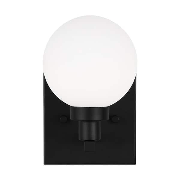Generation Lighting Clybourn 1-Light Midnight Black Wall Sconce with Milk Glass Shade
