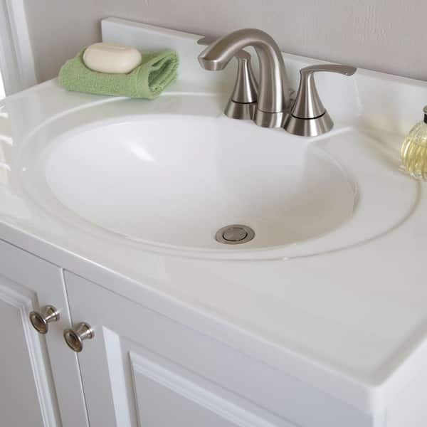 Glacier Bay 31 in. W x 19 in. D Cultured Marble White Round Single Sink Vanity Top in White