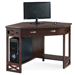 48 in. Corner Chocolate Oak Computer/Writing Desk with Drawer and Shelf