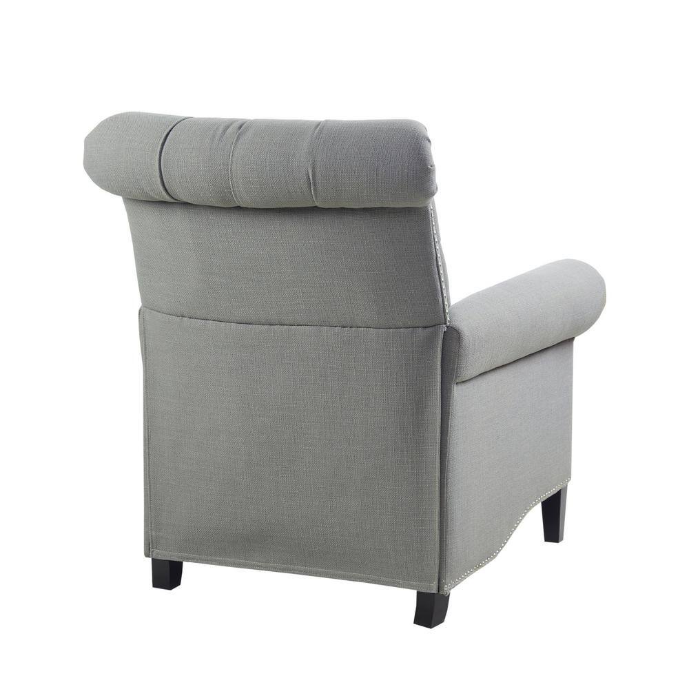Elegant Gray Microfiber Recliner with Tufted Back and Bronze Nailhead Trim