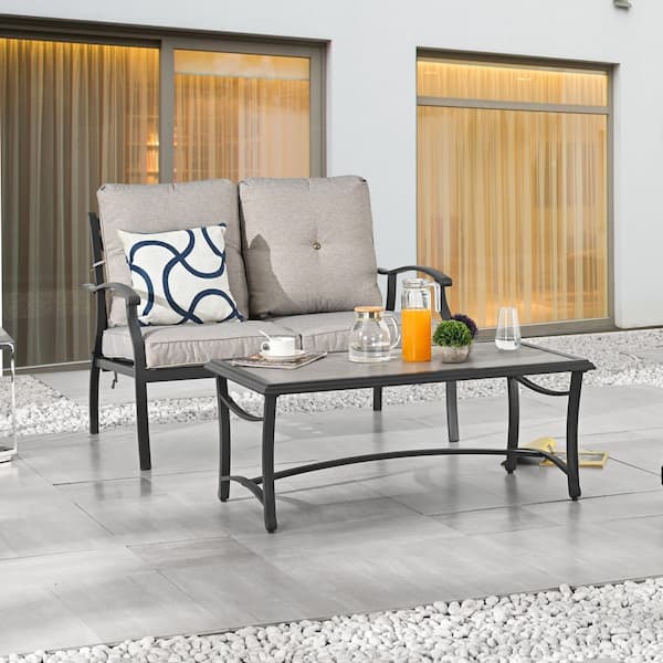 2-Piece Outdoor Conversation Set with Gray Cushions