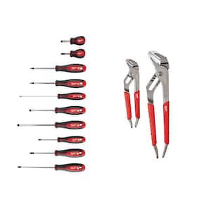 Screwdriver Set with 6 in. and 10 in. Straight-Jaw Pliers Set (12-Piece)
