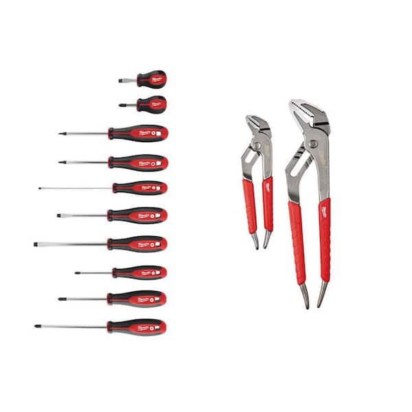 Milwaukee Screwdriver Set with 6 in. and 10 in. Straight-Jaw Pliers Set (12-Piece)