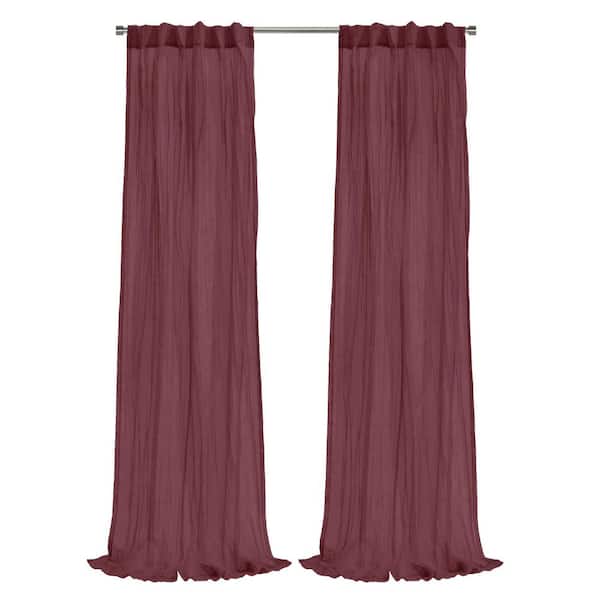 Paloma Burgundy Polyester Broomstick Crushed 52 in. W x 63 in. L Dual Header Indoor Sheer Curtain (Single Panel)