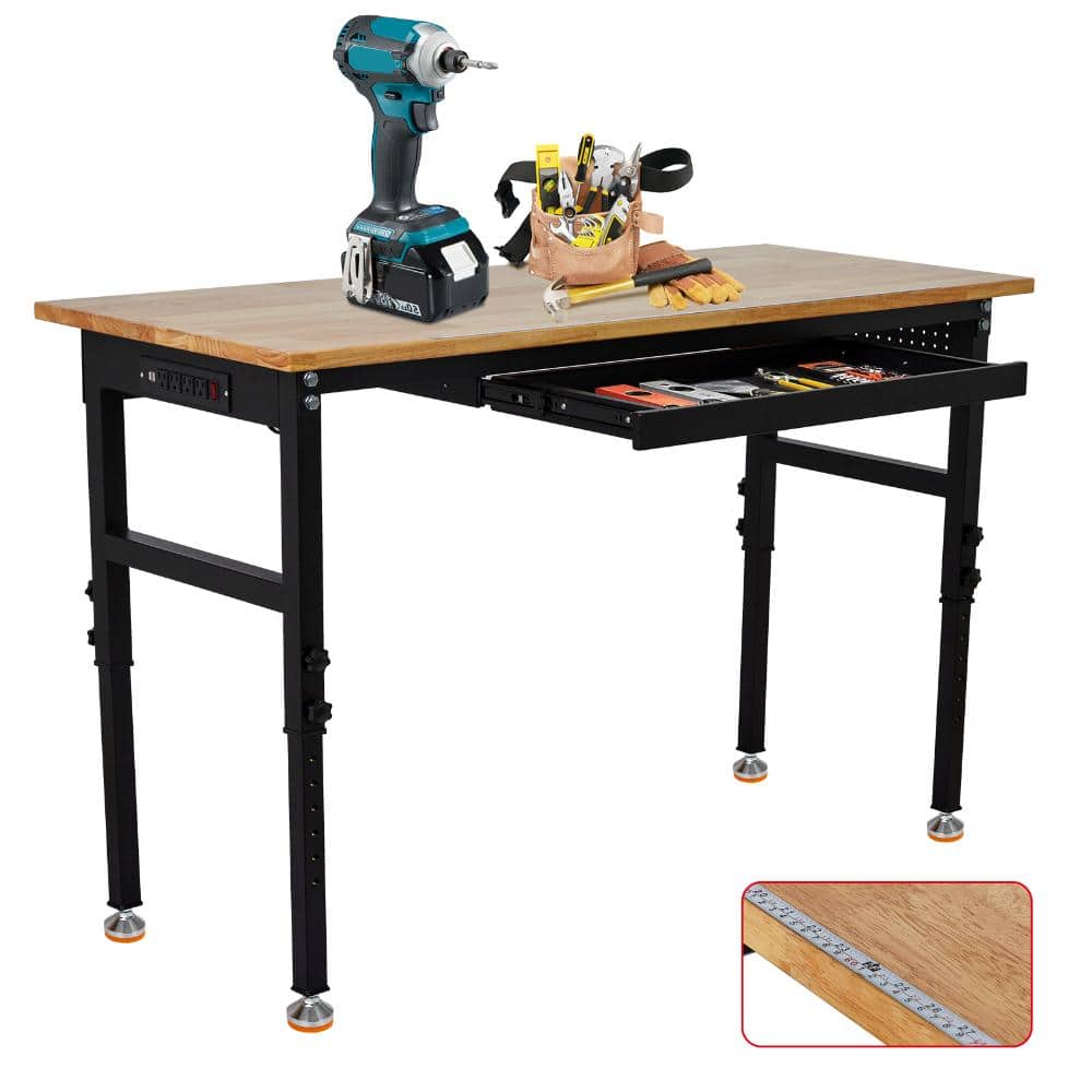 59 x 24 in Adjustable-Height Rolling Workbench, 2000 lb Capacity - Rubberwood Top - Power Outlet with Drawer price history on PriceWatchPro