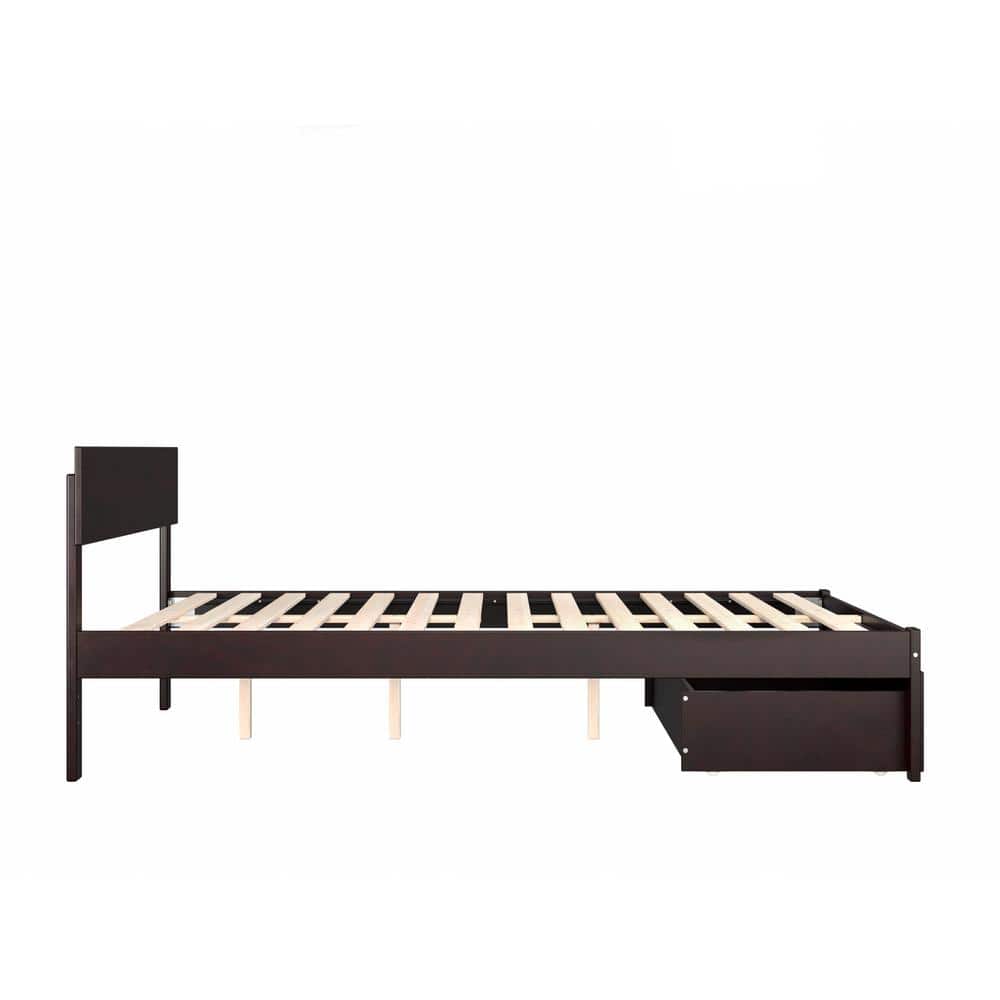 Espresso Queen Wood Platform Bed with Storage Drawer