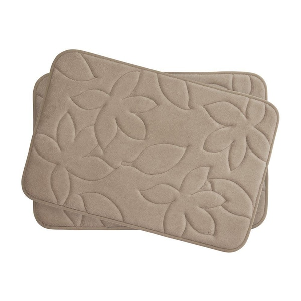 BounceComfort Blowing Leaves Linen 17 in. x 24 in. Memory Foam 2-Piece Bath Mat Set