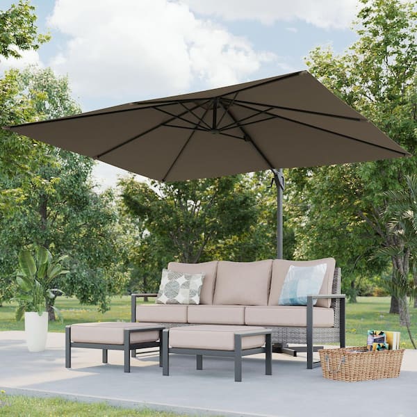 10 x 8 ft. Metal Cantilever Patio Umbrella with 360° Rotation and Canopy Angle Adjustment in Taupe