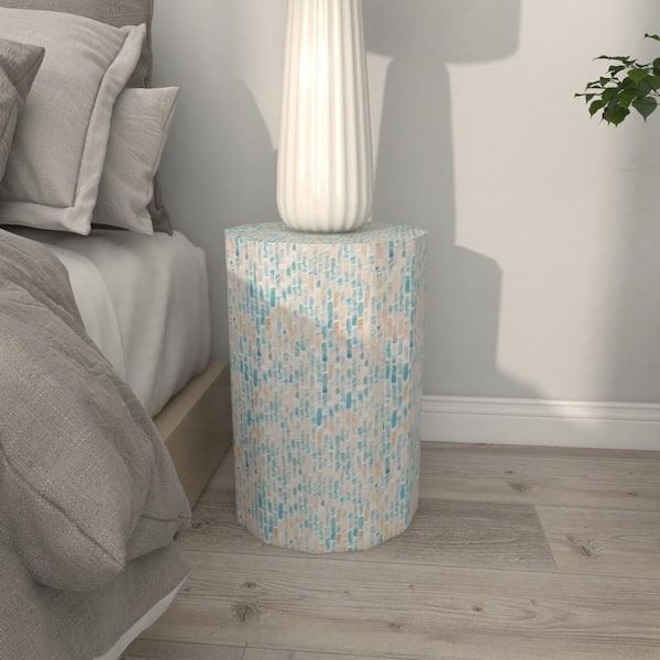 Litton Lane 13 in. Blue Handmade Medium Hexagon Wood End Accent Table