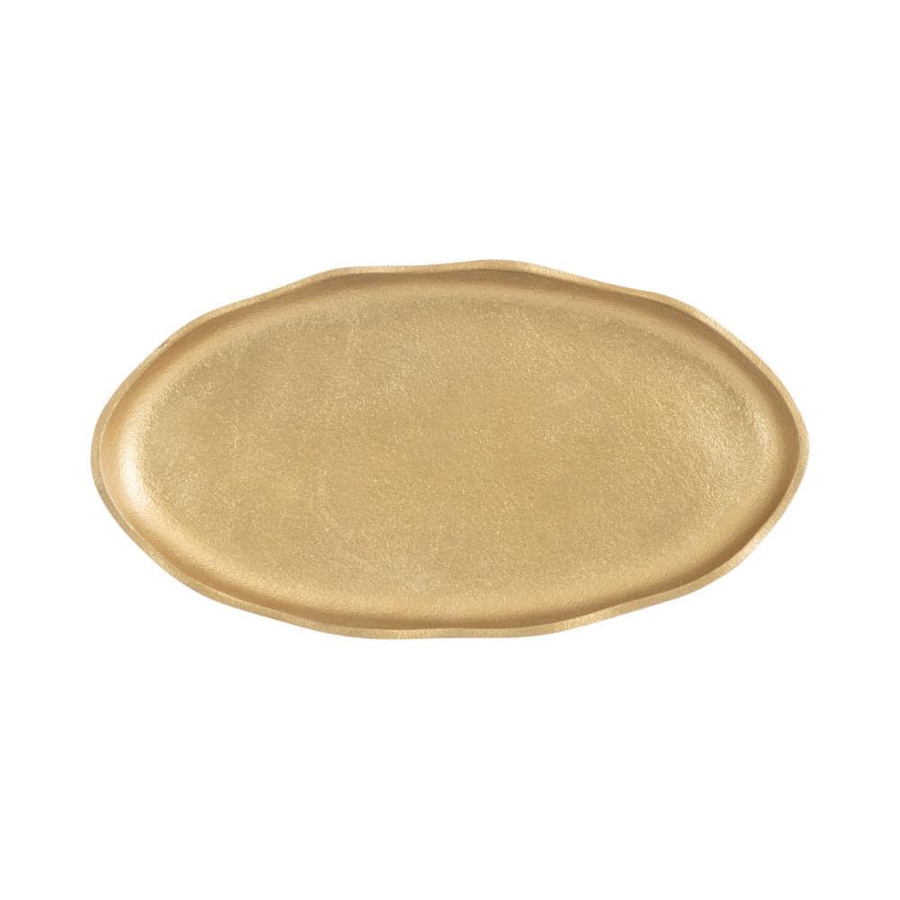 Gold Scalloped Oval Footed Metal Tray, 14 x 8