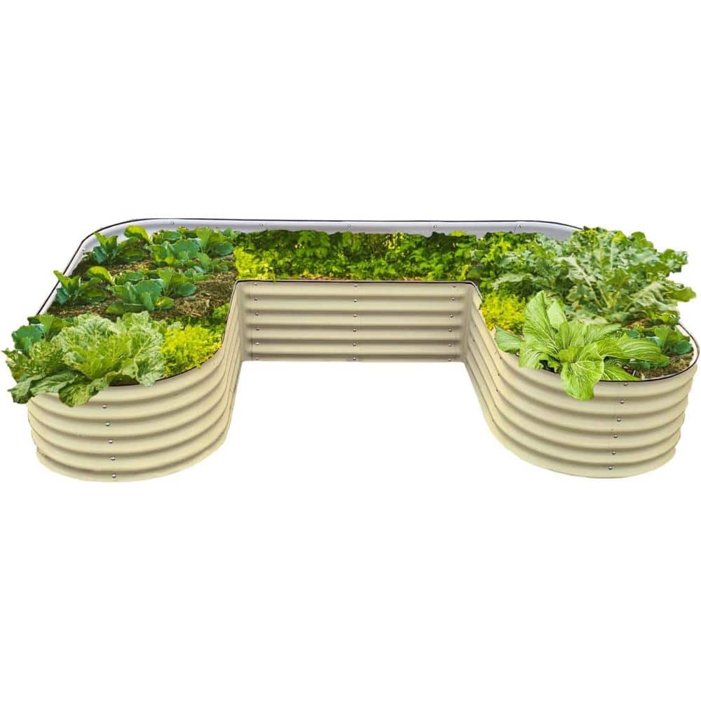 Pearl White 17" Tall U-Shaped Metal Outdoor Raised Garden Bed