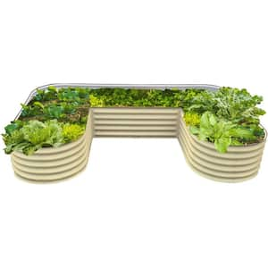 17 in. Tall U-Shape Raised Garden Bed Metal Planter Box for Vegetables Flowers Ground Standard Size Pearl White