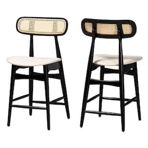 Tarana 24 in. Cream and Black Wood Counter Stool with Fabric Seat (Set of 2)