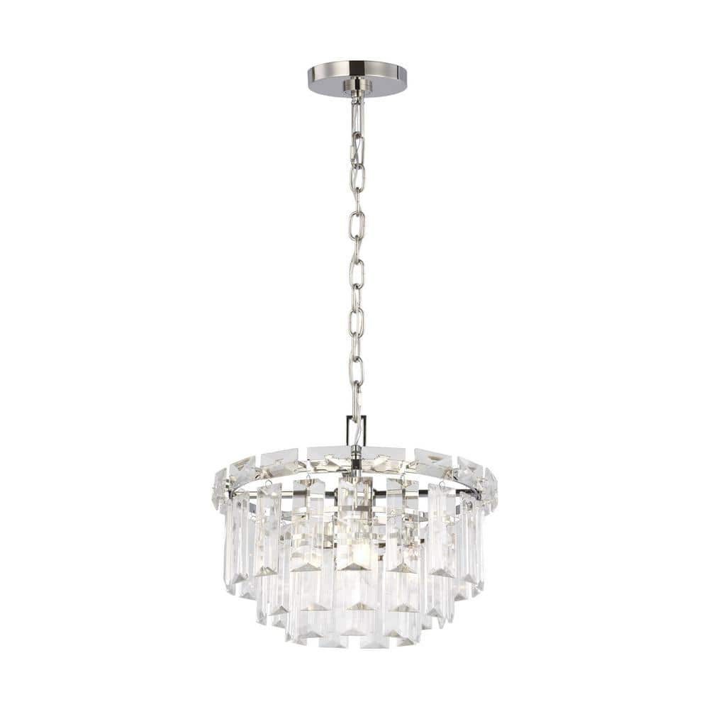 Polished Nickel and Crystal 4-Light Tiered Chandelier