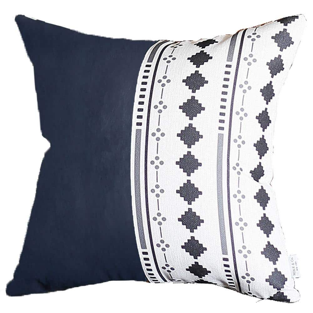 Navy Blue Boho Handcrafted Vegan Faux Leather Square Abstract Geometric 17 in. x 17 in. Throw Pillow Cover -  MIKE & Co. NEW YORK, 931-4694-7092