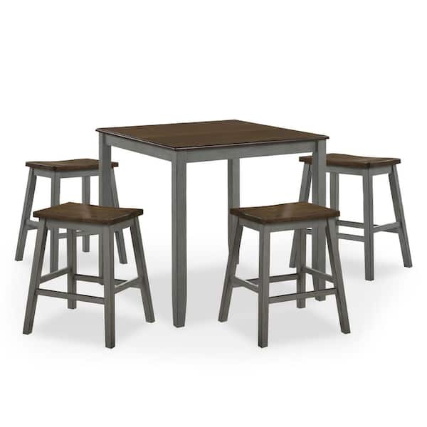 Furniture of America Hestor 5-Piece Wood Top Live Edge Oak and Light Gray Counter Height Table Set