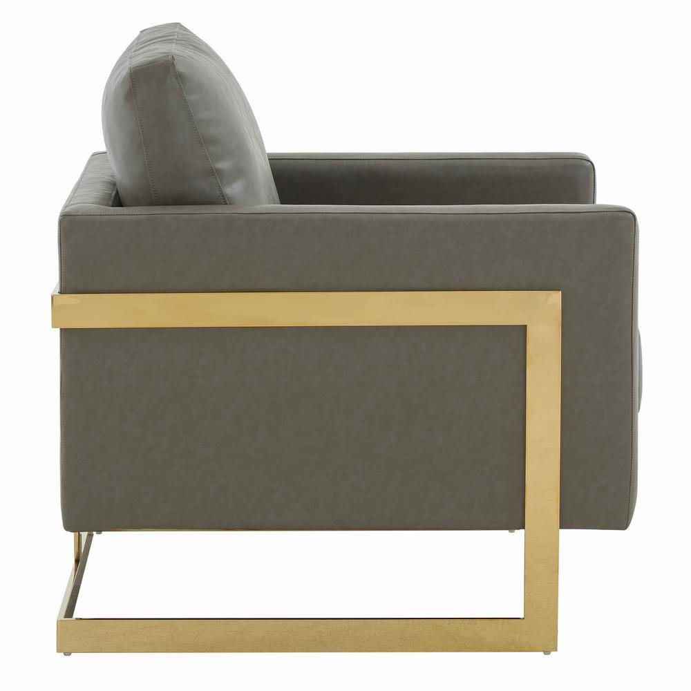 Elegant Gray Leather and Gold Metal Accent Armchair