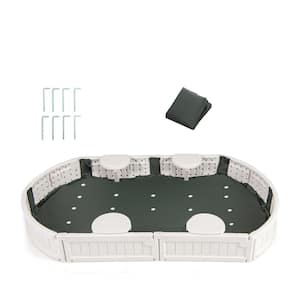 3.45 ft. W x 6 ft. L Wood Sandbox with Built-in Corner Seat, Cover, Bottom Liner for Outdoor Play White