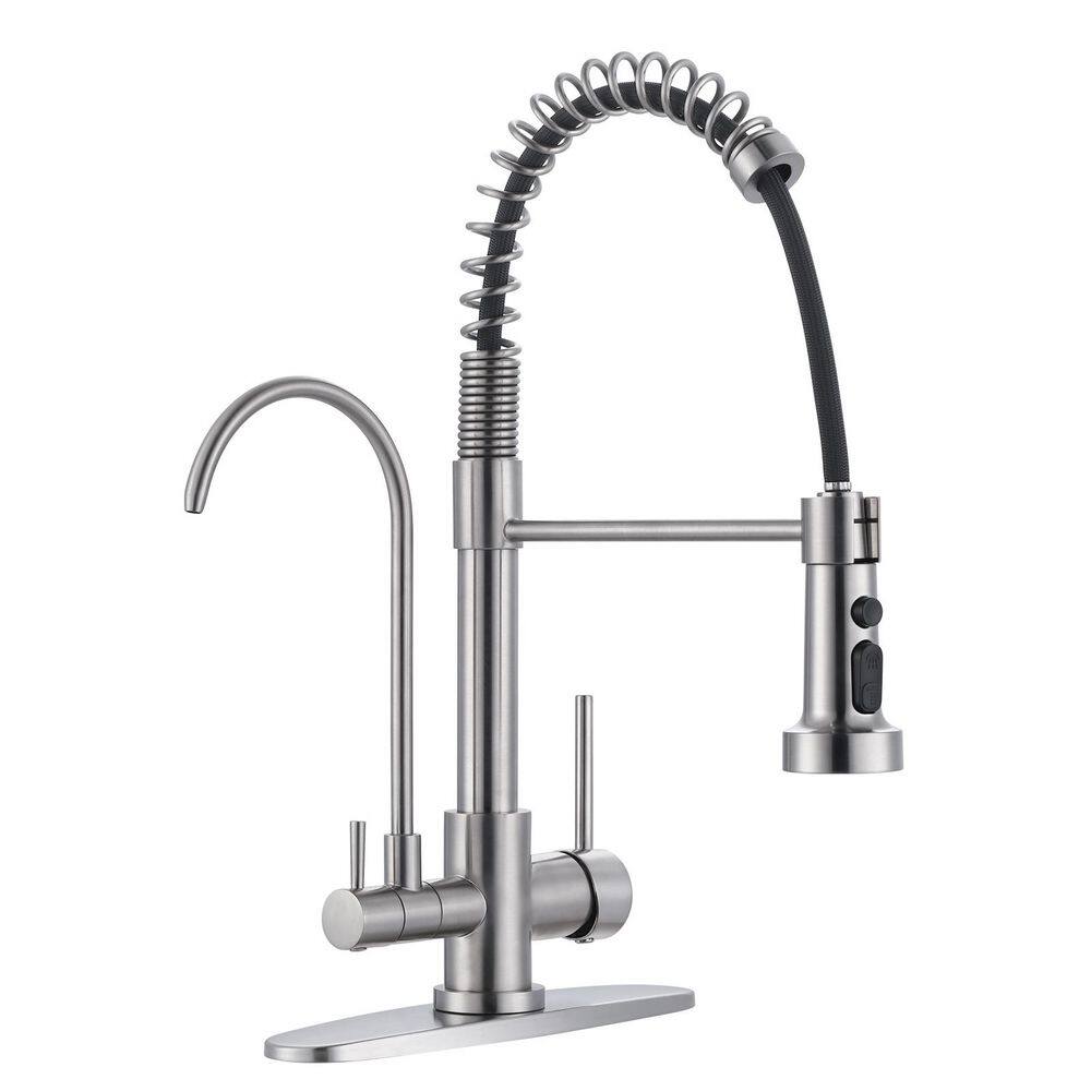 Brushed Nickel Dual-Handle 18 in. H Pull Down Sprayer Kitchen Faucet with Drinking Water Filler and 360° 3-Mode Spout price history on PriceWatchPro