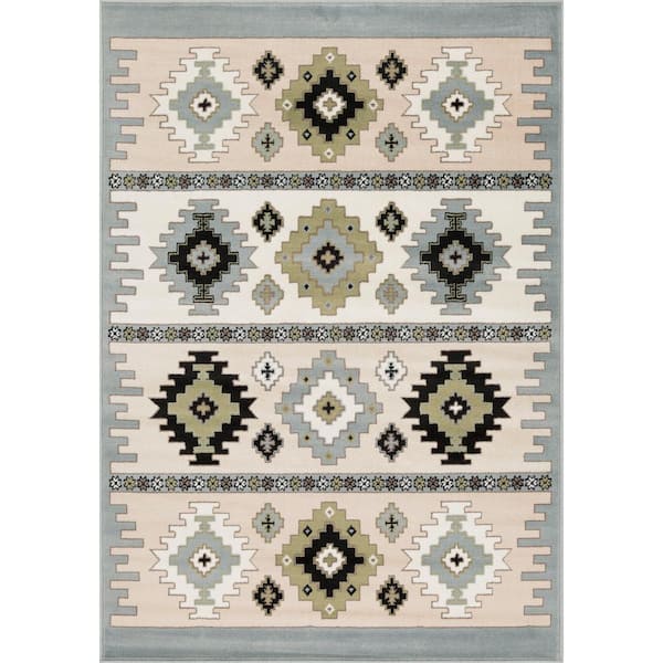 L'Baiet Willow Grey Southwestern 8 ft. x 10 ft. Area Rug