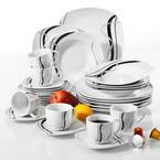 Fiona 30-Piece Casual Ivory White with Black Stripes Porcelain Dinnerware Set (Service for 6)