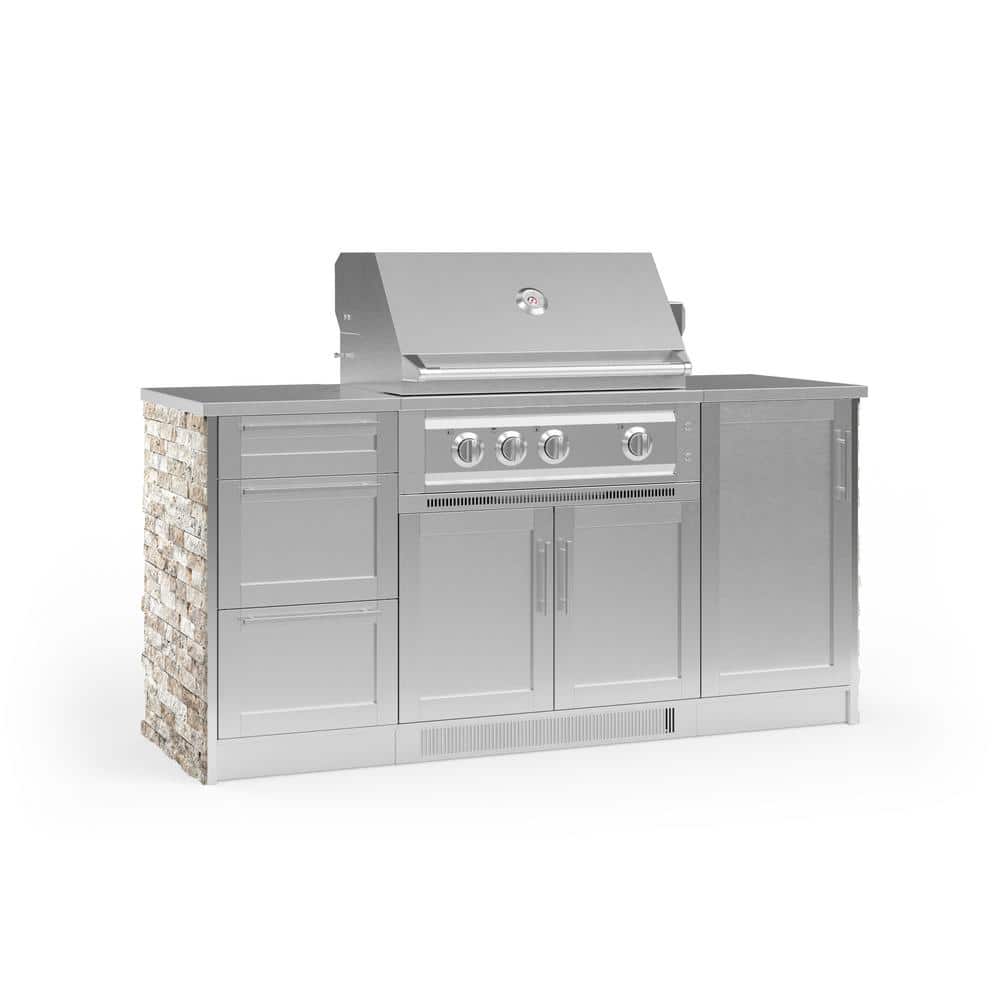 NewAge Products Signature Series 72.16 in. x 25.5 in. x 36 in. NG Outdoor Kitchen Stainless Steel Cabinet Set with 3-Drawer Cabinet, Silver -  68233