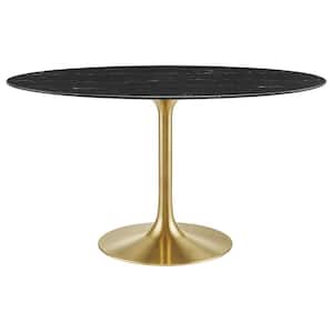 Lippa 54" Oval Black Artificial Marble Wood Table with Metal Frame (Seats 4)
