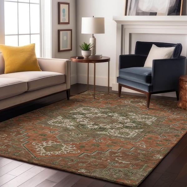Mayfield Premium Machine Washable Abstract AMF1036 Rust 3 ft. x 5 ft. Area Rug