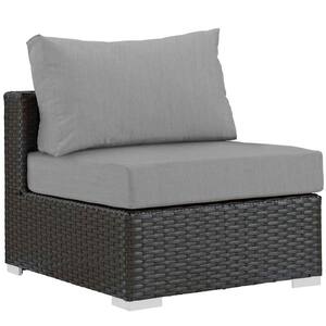 Sojourn Patio Fabric Sunbrella Wicker Armless Middle Outdoor Sectional Chair with Canvas Gray Cushions