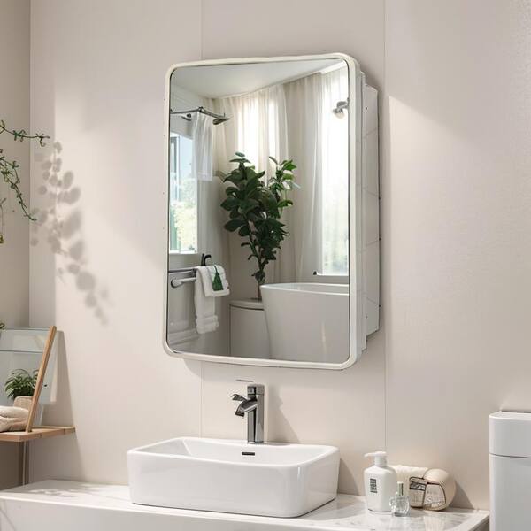 24.75 in. W x 30.25 in. H Rectangular Medicine Cabinet with Mirror for Bathroom, 2-Doors and 4 Adjustable Shelf in White