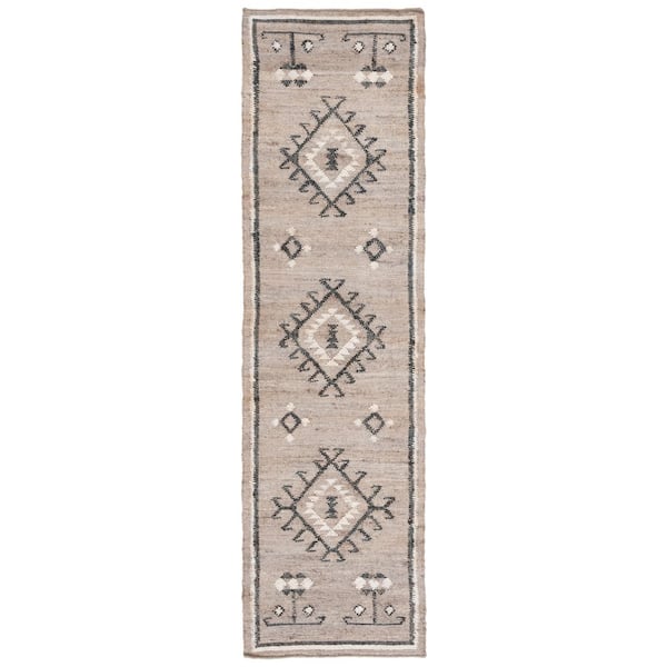 Kilim 2 ft. x 13 ft. Gray/Black Tribal Runner Rug