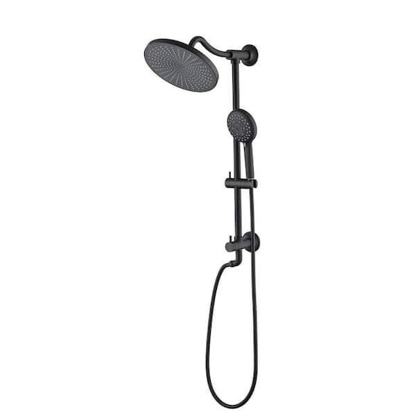 cadeninc 5-Spray Patterns 10 in. Round Hand Shower with Wall Mount Dual Shower Head and Handheld Shower Head in Matte Black