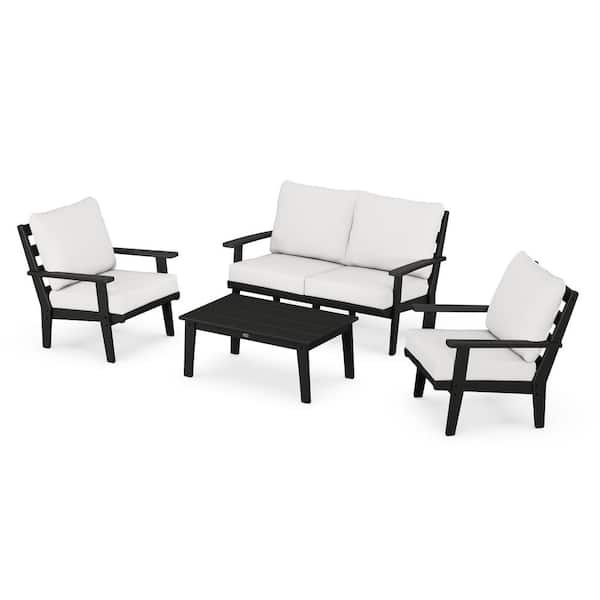 Polywood Grant Park Black 4 Piece Patio, Deep Seating Outdoor Furniture