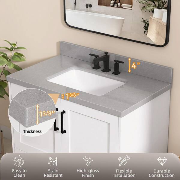 Zeafive 36 in. W x 22 in. D Engineered Stone Marble White