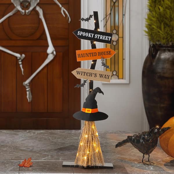 42 in. H Lighted Wooden Witch's Broom Porch Decor